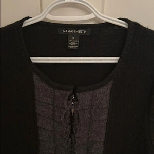 A. Giannetti Black & Grey Wool Ruffle front & bottom zip front Jacket, size M